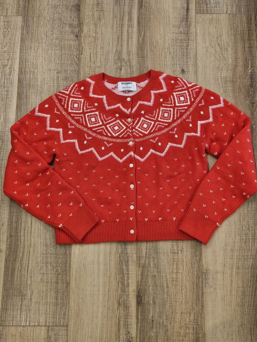 NWT Old Navy SoSoft Fair Isle Cardigan Sweater Womens Small Red Holiday Nordic